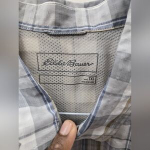 Eddie Bauer Blue and Gray Casual Button Down Shirt